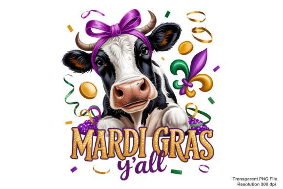 Moody Gras Cow: Unique Mardi Gras Carnival PNG