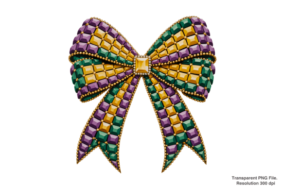 Rhinestone Mardi Gras Coquette Bow PNG
