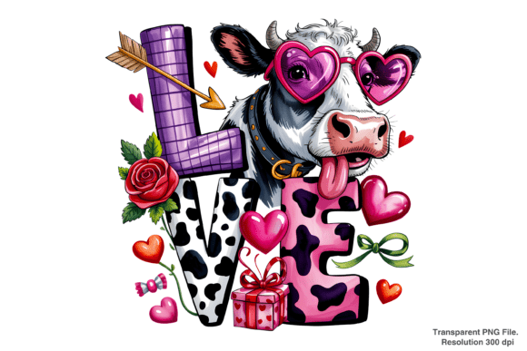 Valentine Cow Love & Western Cow PNG for Creators